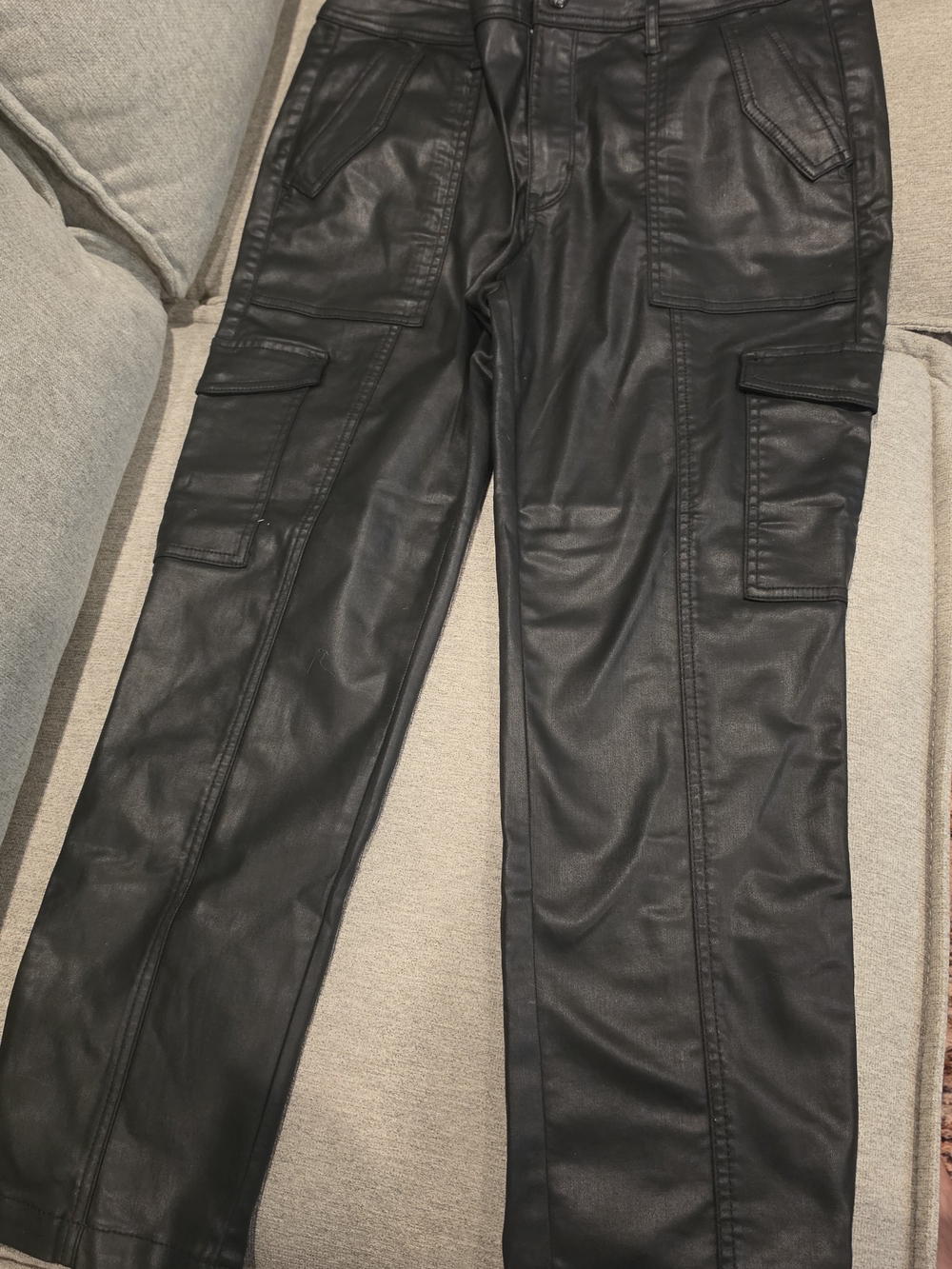 White House Black Market Black Faux Leather Cargo Jeans